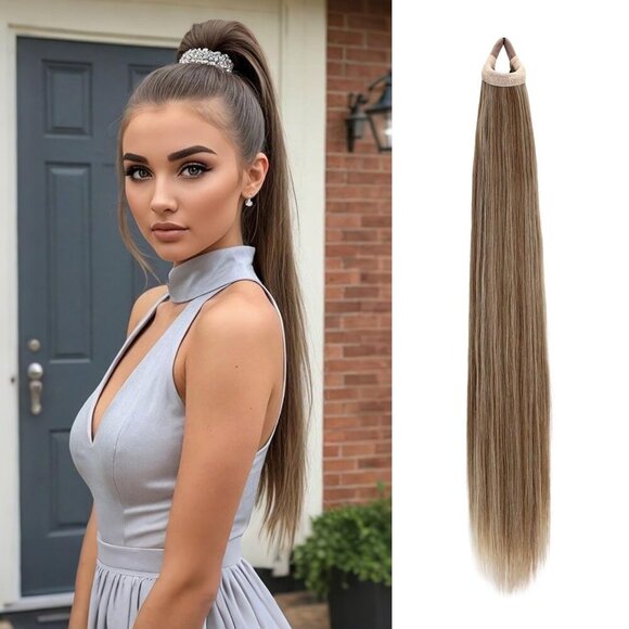 Ponytail Extensions 28" Long Straight Ponytail Extension Synthetic Pony Tails Ha - Picture 1 of 7